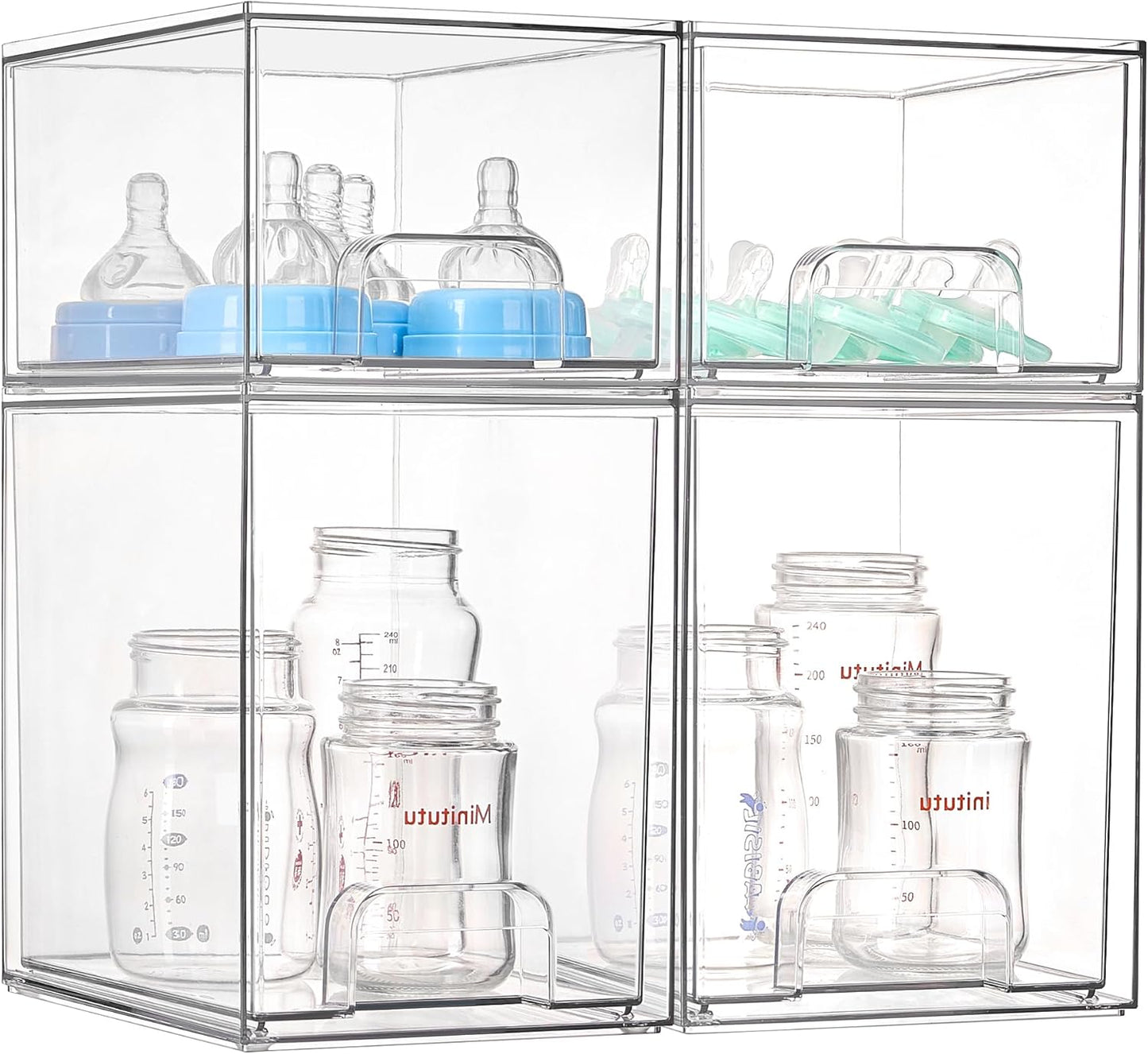 Vtopmart Stackable Storage Drawers Set of 4, Clear Plastic Organizer Bins for Bathroom Supplies,Ideal for Cabinet,Pantry,Laundry Room Organization
