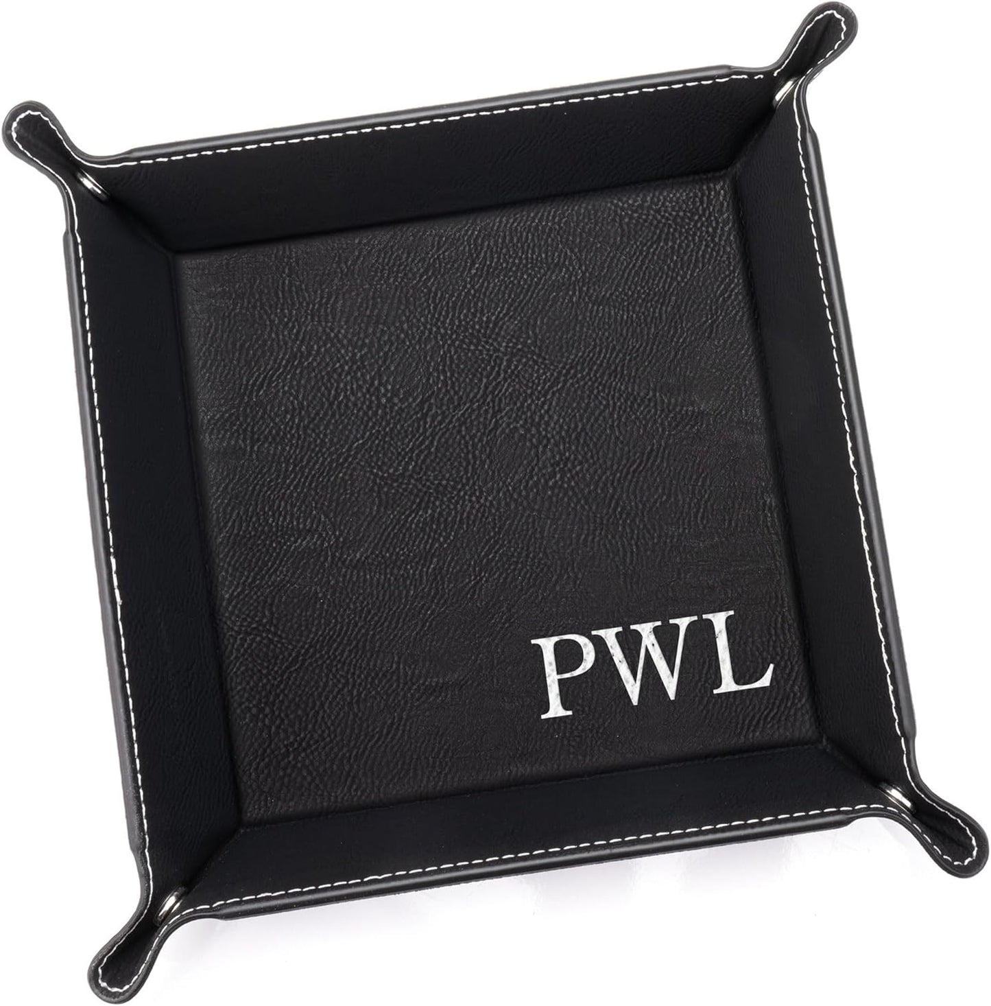 Lifetime Creations Monogrammed Valet Tray for Men (Brown) - Personalized Vegan Leather Catch All, Nightstand Desktop Desk Organizer for Coins, Keys, Watch