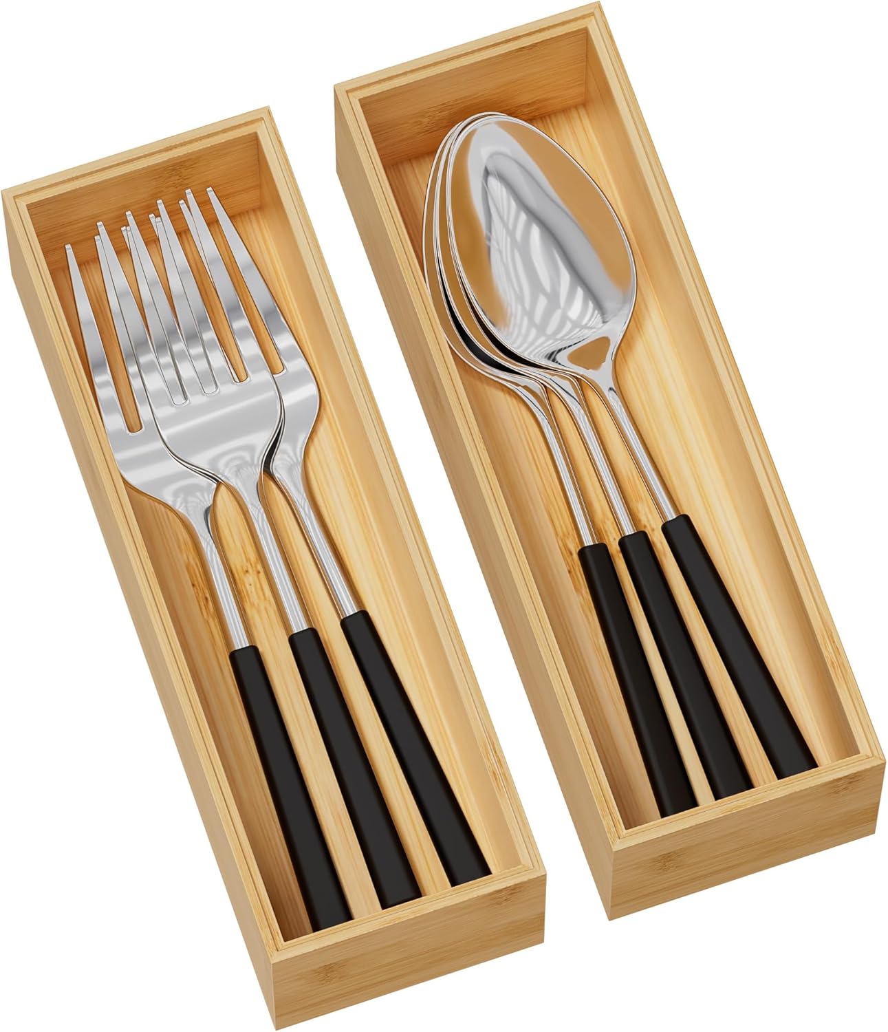 Kitchen Drawer Organizer Bins, Stackable Bamboo Drawer Organizer for Silverware, Flatware, Coffee Pod Organizer K Cup Holder for Countertop, 2 Pcs Coffee Station Organizer 12" x 6" x 2.5"