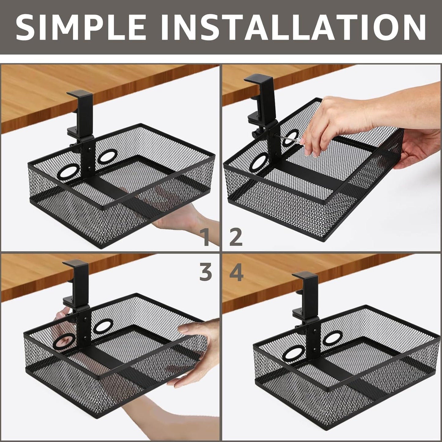 WOPPLXY Mesh Organizer and Swivel Pencil Drawer, Rotary Under Desk Drawer, Extra Sturdy C-Clamp Mount System and Easy to Install, 360 Rotatable Under Desk Storage Drawers (Black)