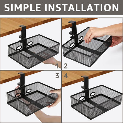 WOPPLXY Mesh Organizer and Swivel Pencil Drawer, Rotary Under Desk Drawer, Extra Sturdy C-Clamp Mount System and Easy to Install, 360 Rotatable Under Desk Storage Drawers (Black)