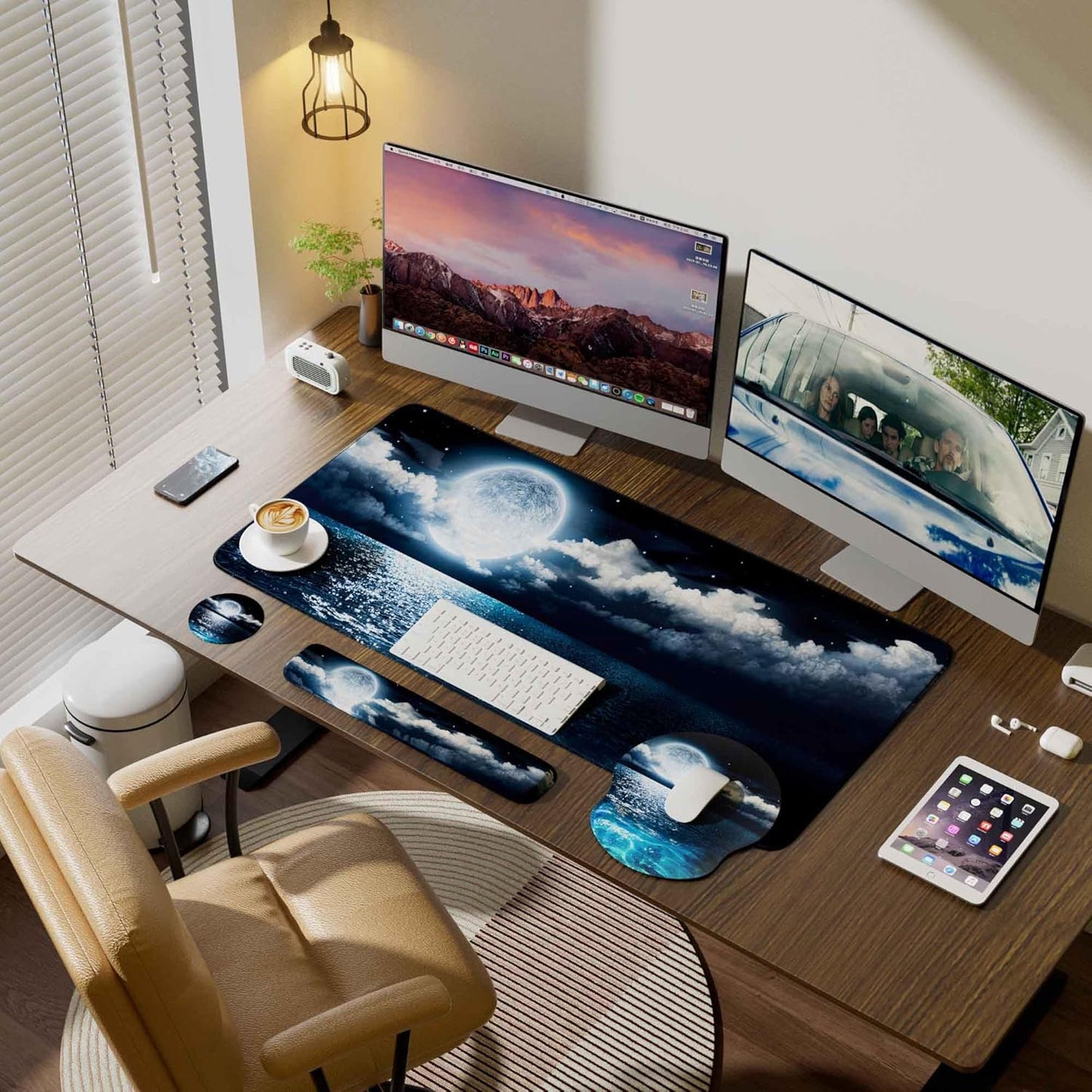 Desk Mat Set + Keyboard and Mouse Pad with Wrist Rest Support,4-in-1 Large Mousepad Computer Mats for Desktop Home & Office-Purple Butterflies