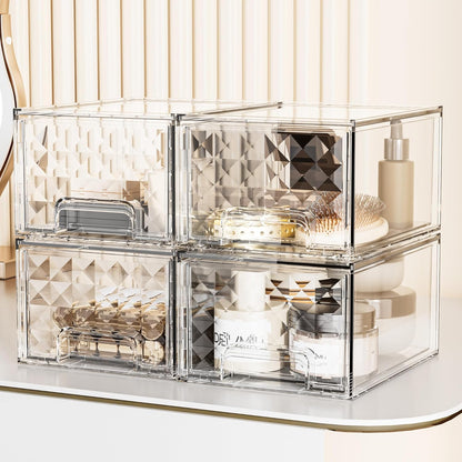 Delamu 6 Pack Stackable Storage Drawers, Makeup Skincare Holder Vanity Storage Organizer, Plastic Drawers For Vanity Desk, Undersink, Kitchen Cabinet, Pantry, Clear, Ideal Christmas Gifts for Girls