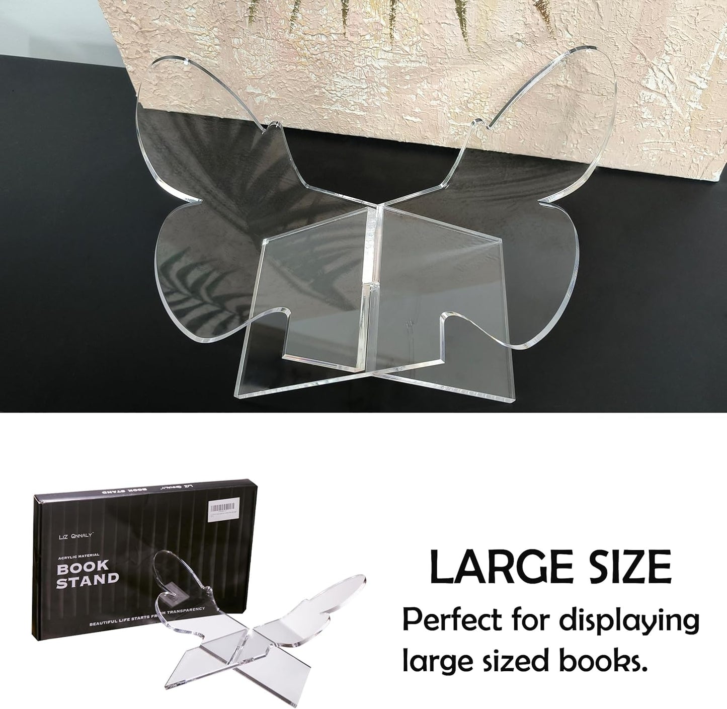Large Clear Acrylic Book Stand - Perfect for Displaying Open Books on Your Coffee Table - Ideal for Bibles, Cook Book, Guest Books, Magazines, with a Lucite Paperweight(Marble Pattern)