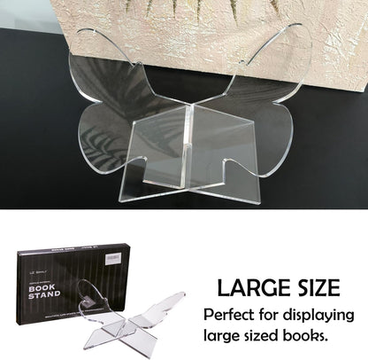 Large Clear Acrylic Book Stand - Perfect for Displaying Open Books on Your Coffee Table - Ideal for Bibles, Cook Book, Guest Books, Magazines, with a Lucite Paperweight(Marble Pattern)
