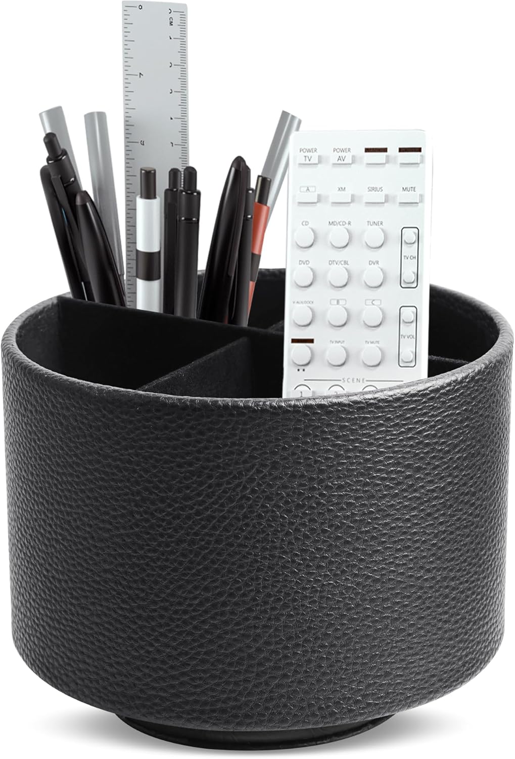 Hennaja Round Leather Art Supply Organizer,Remote Control Holder,360 Degree Rotating,Multi-Functional Pencil Holder,4 Compartments Desktop Stationary Organizer(1-Blue Bird) - Colors A