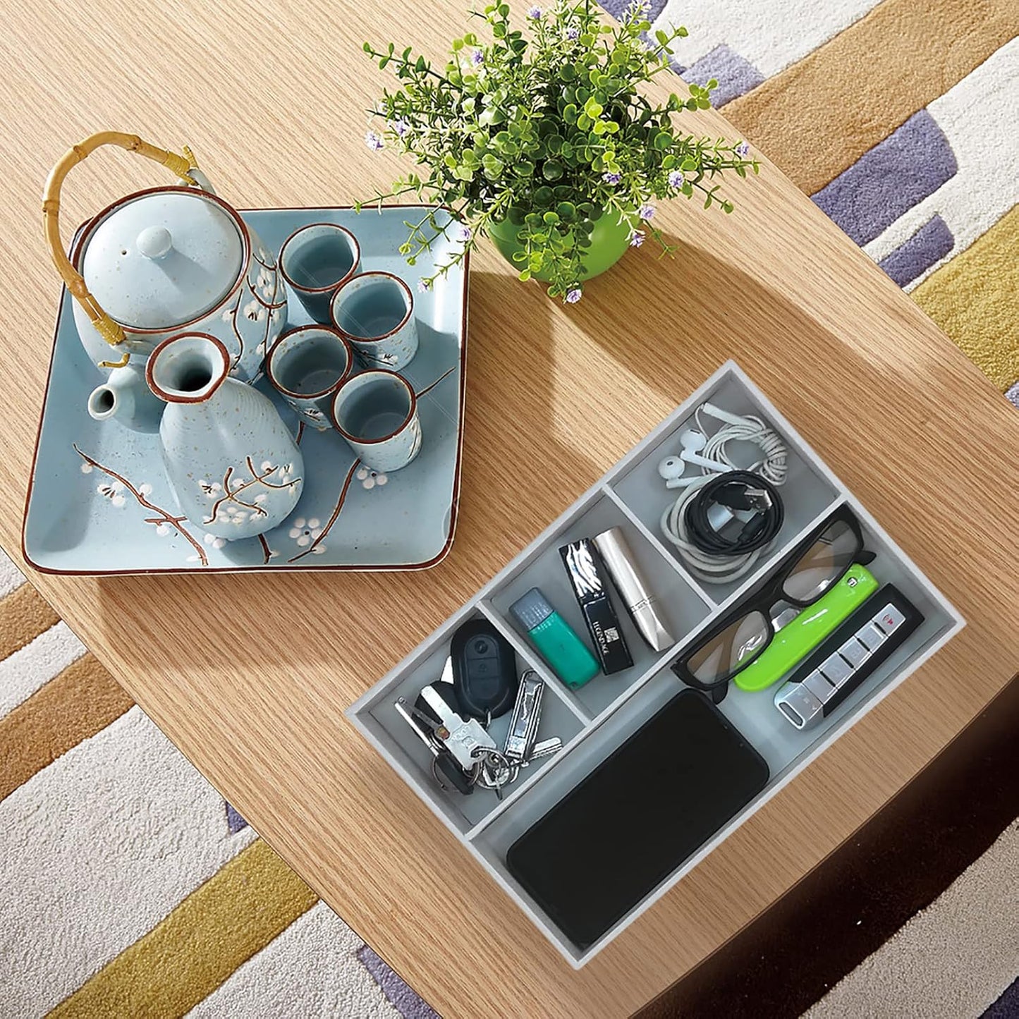 Desktop Glove Box, Nightstand or Dresser Organizer, Valet Tray, Entry Table Organizer, Dresser Storage Box,PU Leather Drawer Storage Decorative Trays.