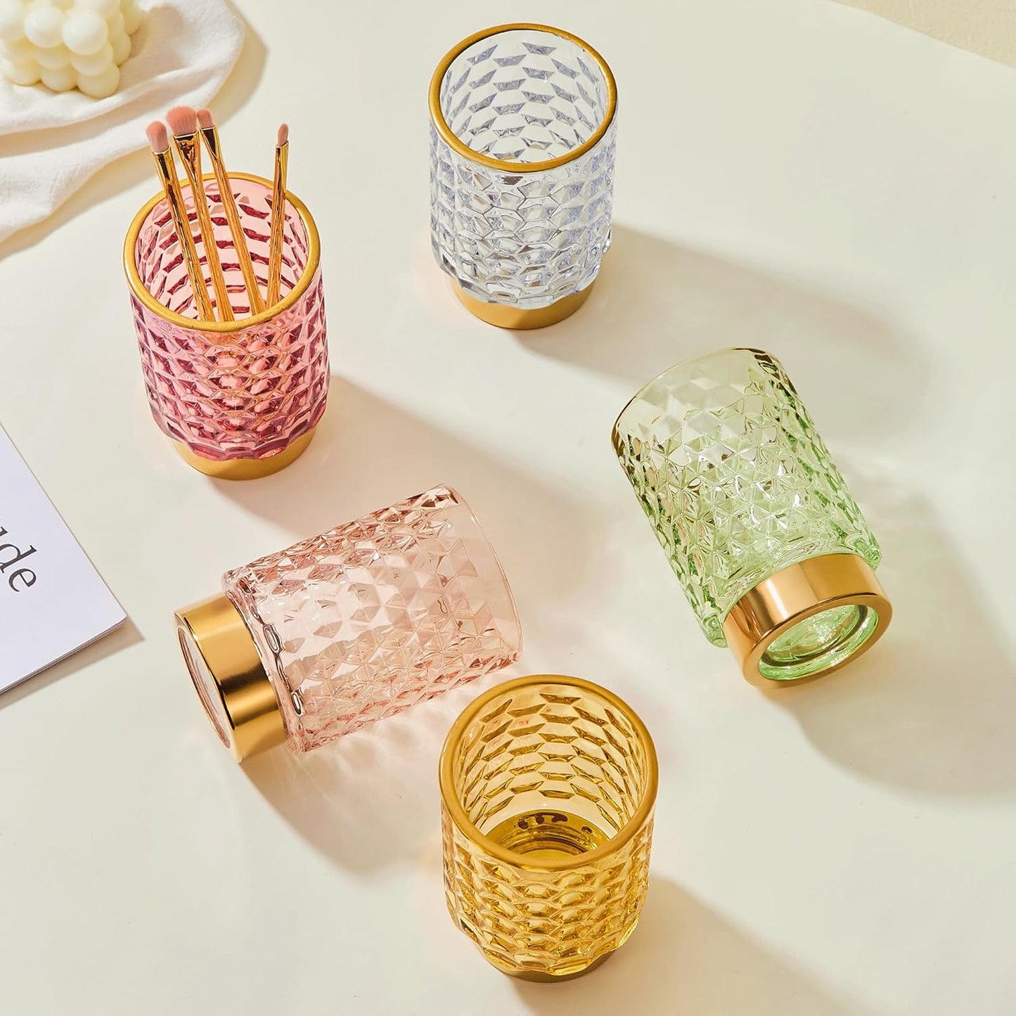 Makeup Brush Holder Organizer,Toothbrush Holders,Desk Pen Pencil Holder,Multifunctional Vintage Glass Brush Cup（A46-6-US）