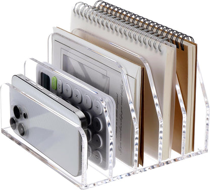 SANRUI Acrylic File Mail Desktop Organizer Sorters,3 Compartments Laddered Clear Desk Letter Organizer Office Document Sorter,Multifunction Envelope Folder Racks Holders for Office,Home, School