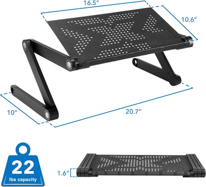 Mount-It! Adjustable Laptop Stand & Lap Desk, Freestanding Sit-Stand Laptop Tray for Bed, Couch, Desk & Floor, 22 lb Capacity, 1.6–18.9” Height, Ventilated Aluminum, Ships Fully Assembled