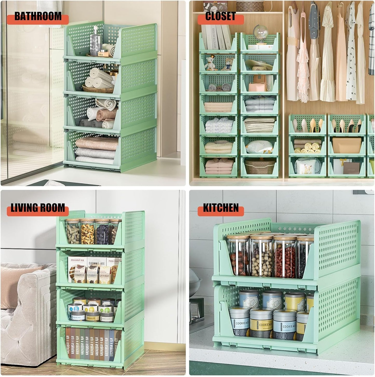 Neprock Stackable Plastic Storage Drawers for Closet Organizers and Storage,4 Pack Open Storage Bins Closet Shelf Clothes Organizer for Closet Wardrobe(4L)