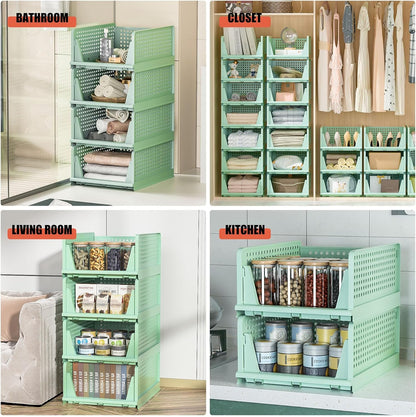 Neprock Stackable Plastic Storage Drawers for Closet Organizers and Storage,4 Pack Open Storage Bins Closet Shelf Clothes Organizer for Closet Wardrobe(4L)