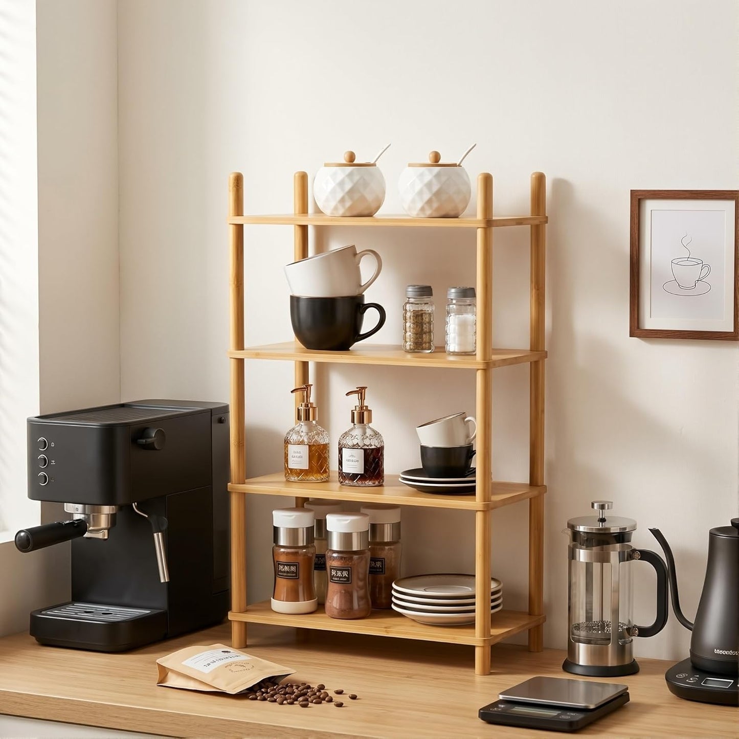 2-Tier Expandable Bamboo Desktop Organizer Shelf Kitchen Cabinet and Counter Riser Display Shelf for Top of Desk Home Office Bathroom Coffee Table Display Stand (1, Natural, 2-Tier Plus)