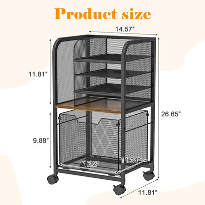 5-Tier Rolling File Cart Under Desk with Drawers, File Cabinet Organizer for Hanging File Folders, Letter-Size File Storage with Wheels, Multi-Layer Mobile Filing Cabinet for Under Desk Storage