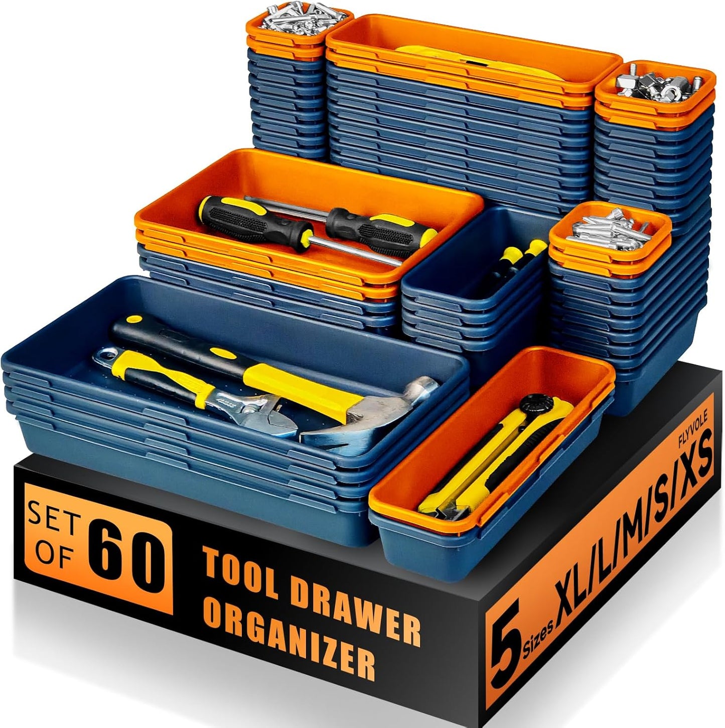 [60 PCS Upgraded] FLYVOLE Tool Box Organizer Tray, Toolbox Desk Drawer Organizer, Tool Box Tray, Toolbox Organization Storage for Rolling Tool Chest (60 PCS)