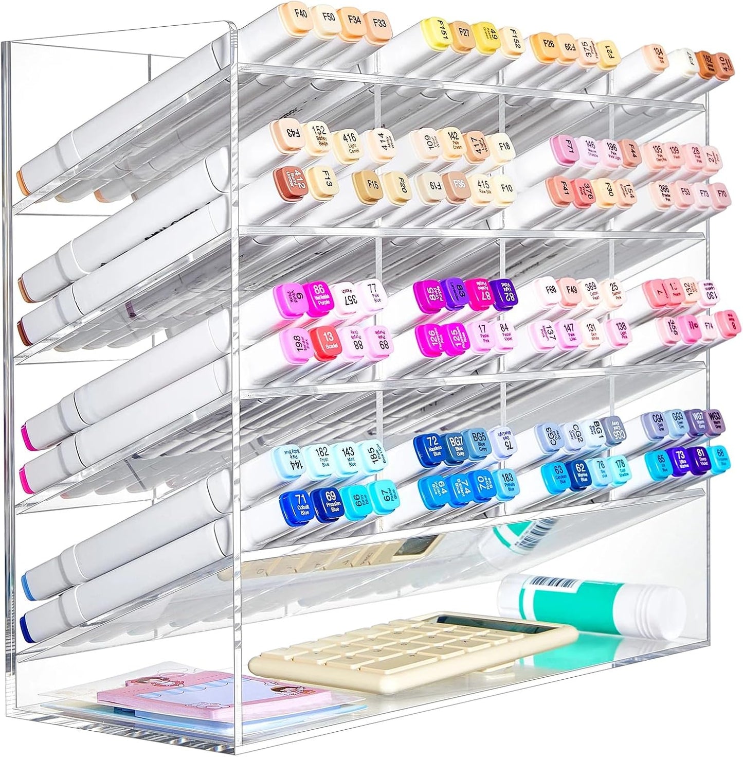 MotiMind Acrylic Pen Organizer Storage for 250 Markers Vertical Marker Organizer Acrylic Pen Display Holder for Office Desk Desktop Stationery Pencil Storage, Clear, 13 x 4 x 12.4 Inch
