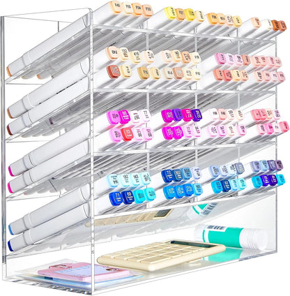 MotiMind Acrylic Pen Organizer Storage for 250 Markers Vertical Marker Organizer Acrylic Pen Display Holder for Office Desk Desktop Stationery Pencil Storage, Clear, 13 x 4 x 12.4 Inch