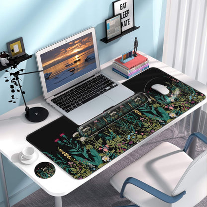 Desk Mat Set + Keyboard and Mouse Pad with Wrist Rest Support,4-in-1 Large Mousepad Computer Mats for Desktop Home & Office-Purple Butterflies