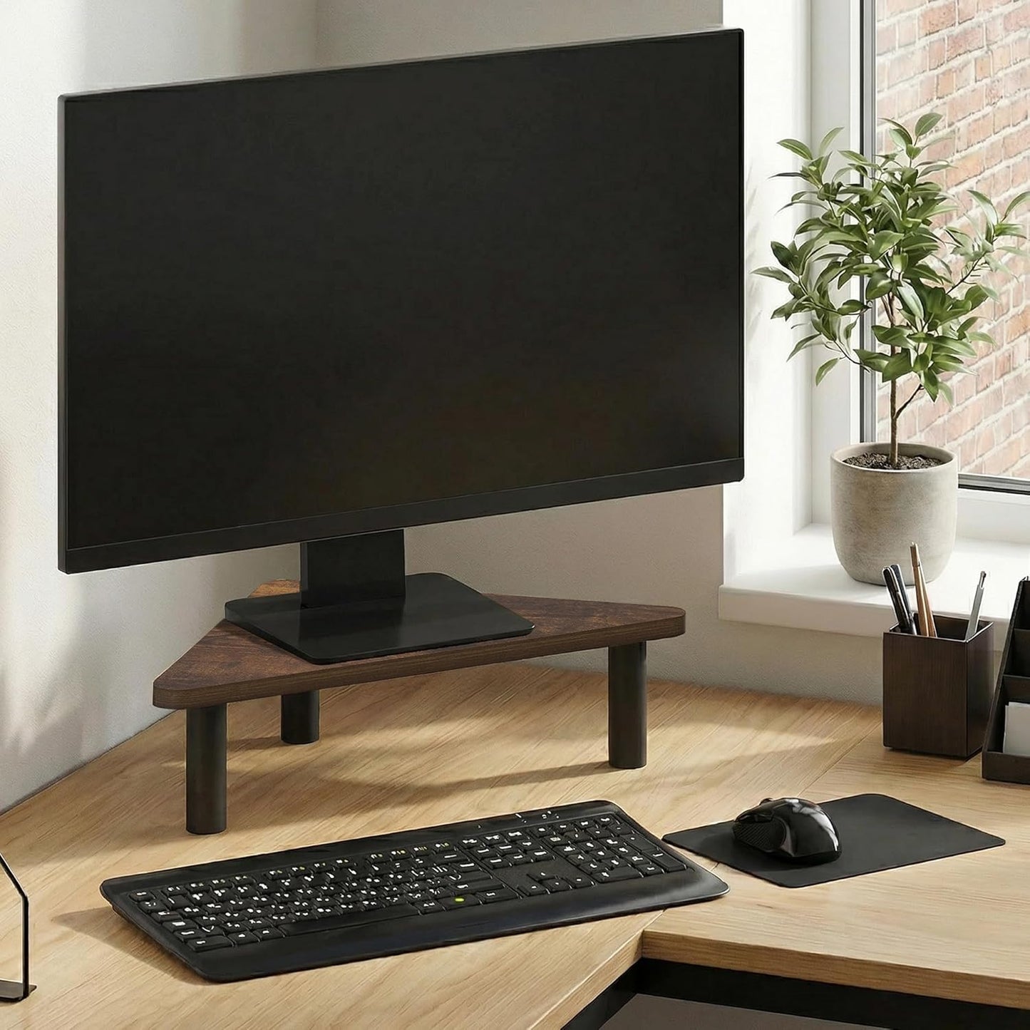 Furinno Turn-N-Tube Corner Monitor Riser Stand with Stainless Steel Tubes, Americano