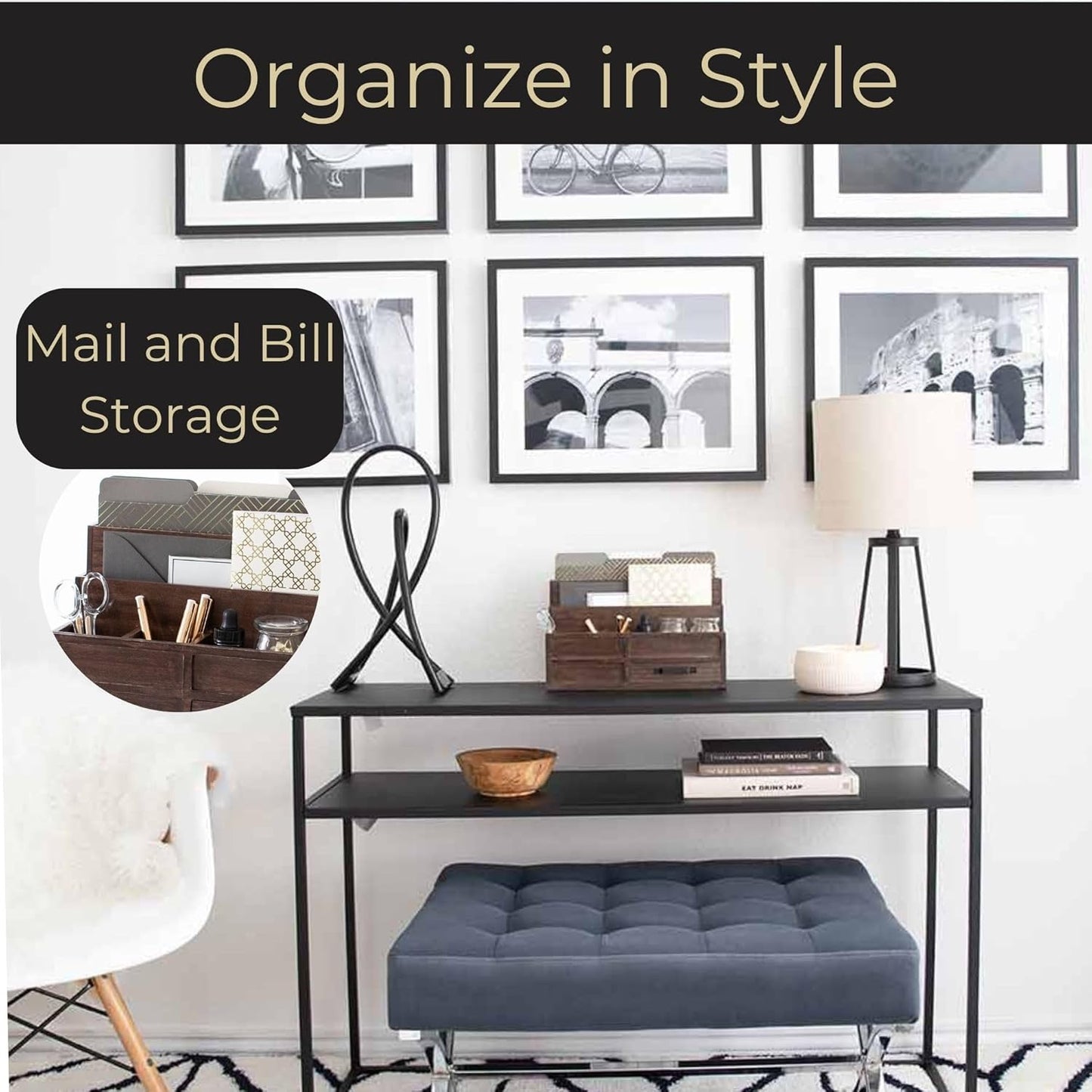 BLU MONACO | White Desktop Organizer with Drawer Storage | Tabletop Organizer with Drawers for Paper Bills Mail | Wooden Mail Organizer for Countertop Workspace | with Drawer, Bill