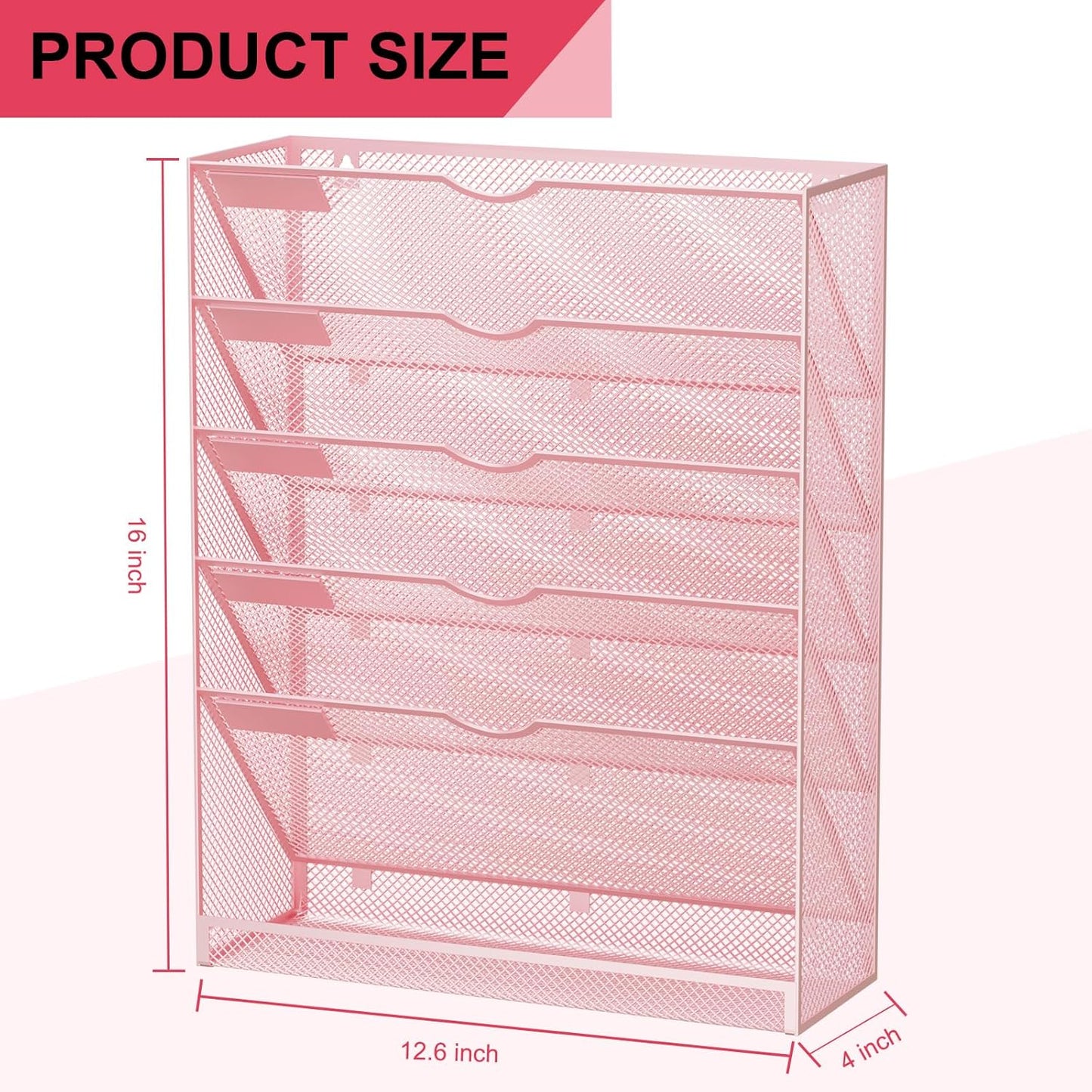 Wall File Organizer Holder Mesh Hanging Paper Document Holder,Vertical 6 Pocket Tier for Office Home, Black