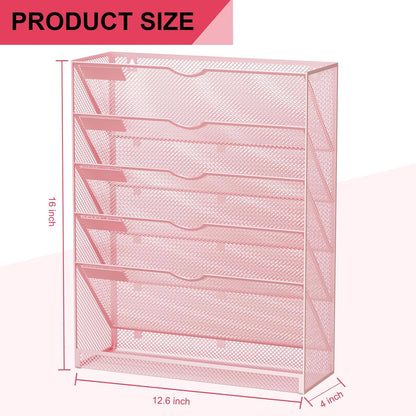 Wall File Organizer Holder Mesh Hanging Paper Document Holder,Vertical 6 Pocket Tier for Office Home, Black