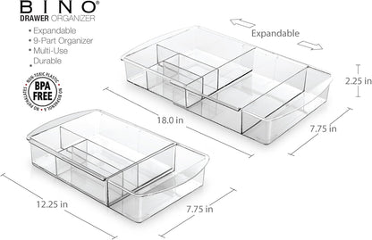 BINO | 7-Section Expandable Plastic Drawer Organizer | Makeup Storage | Space-Saving Makeup Storage | BPA - Free Material | Home Essential | Bathroom Vanity Organizer | Cosmetic