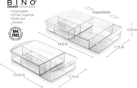 BINO | 7-Section Expandable Plastic Drawer Organizer | Makeup Storage | Space-Saving Makeup Storage | BPA - Free Material | Home Essential | Bathroom Vanity Organizer | Cosmetic