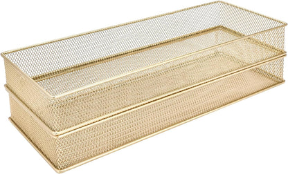 Annova Stackable Mesh Drawer Cabinet and Shelf Organizer Bins Storage Basket School Office Supply Holder Tray- Set of 2 (Gold, 3x3x2 Inch)