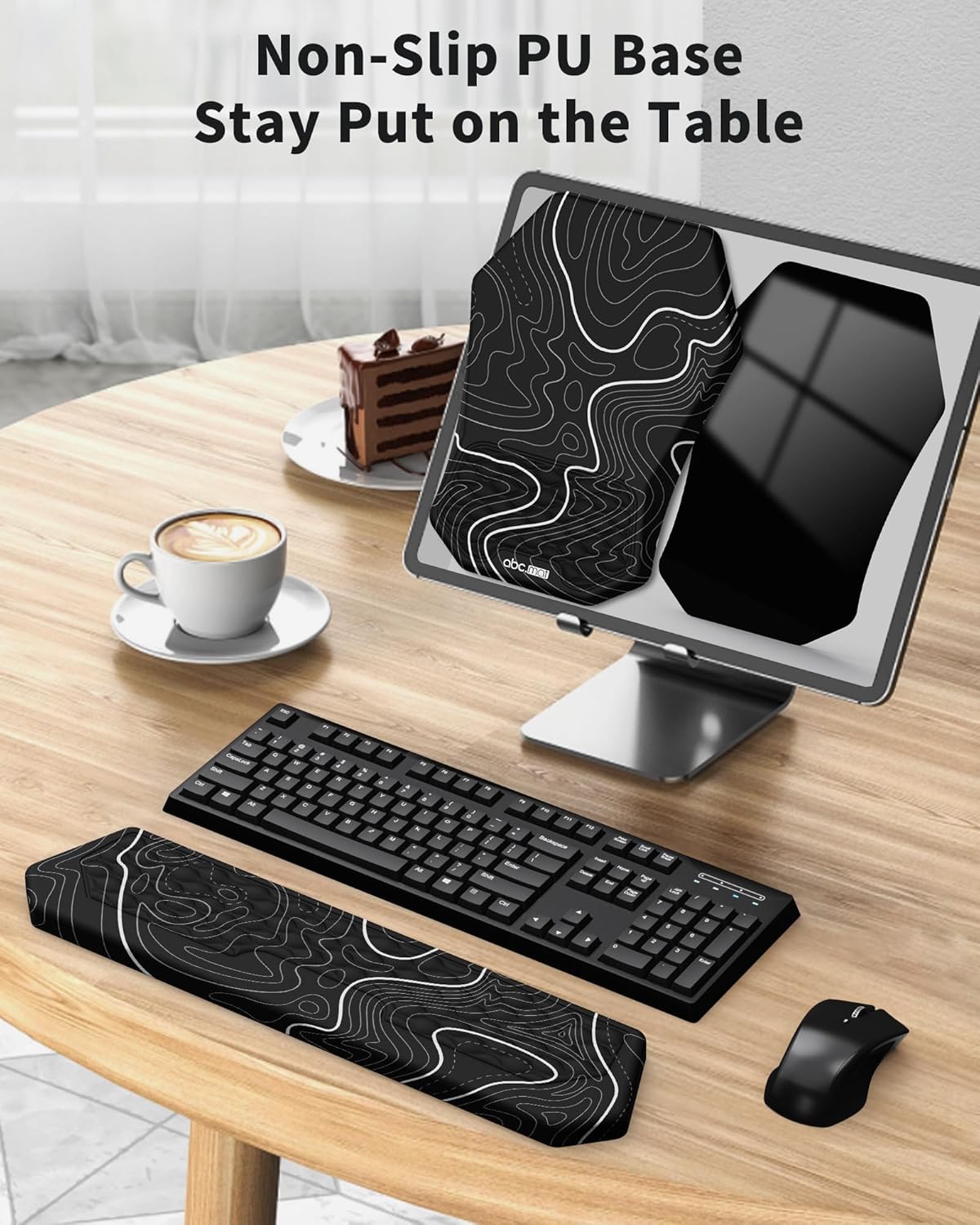 Ergonomic Mouse Pad and Keyboard Wrist Rest Support Set, Massage Design Mousepad for Carpal Tunnel Pain Relief, Memory Foam, Non-Slip PU Base for Computer Desk, Baby Blue