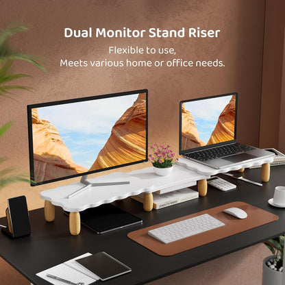AFOOYO Monitor Stand Riser,31.5-Inch LED Light Wood Computer Monitor Stand with Adjustable Acrylic Legs,Desk Accessories Desktop Organizer Stand for, Computer,Laptop,Printer,PC TV Screen Riser,Black