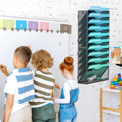 Gawerk 5 Tier Hanging Wall File Organizer, Mesh Mail Paper Orgnization Hanging File Folder Holder for Home Office, Black