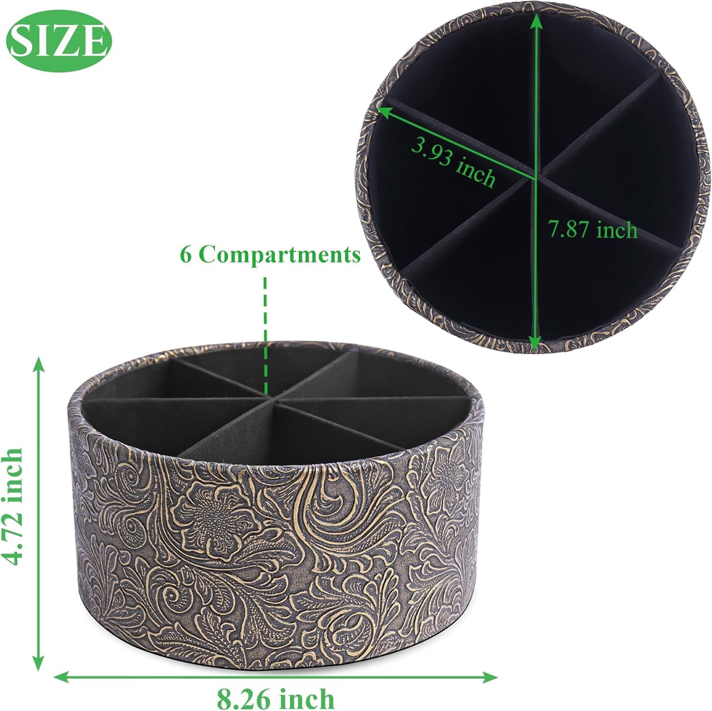 lizimandu Round Leather Art Supply Organizer,Remote Control Holder,360 Degree Spinning,Multi-Functional Pencil Holder,4 Compartments Desktop Stationary Organizer(1-Gold) - Colors A