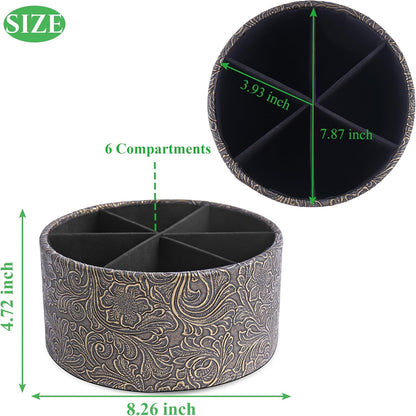 lizimandu Round Leather Art Supply Organizer,Remote Control Holder,360 Degree Spinning,Multi-Functional Pencil Holder,4 Compartments Desktop Stationary Organizer(1-Gold) - Colors A