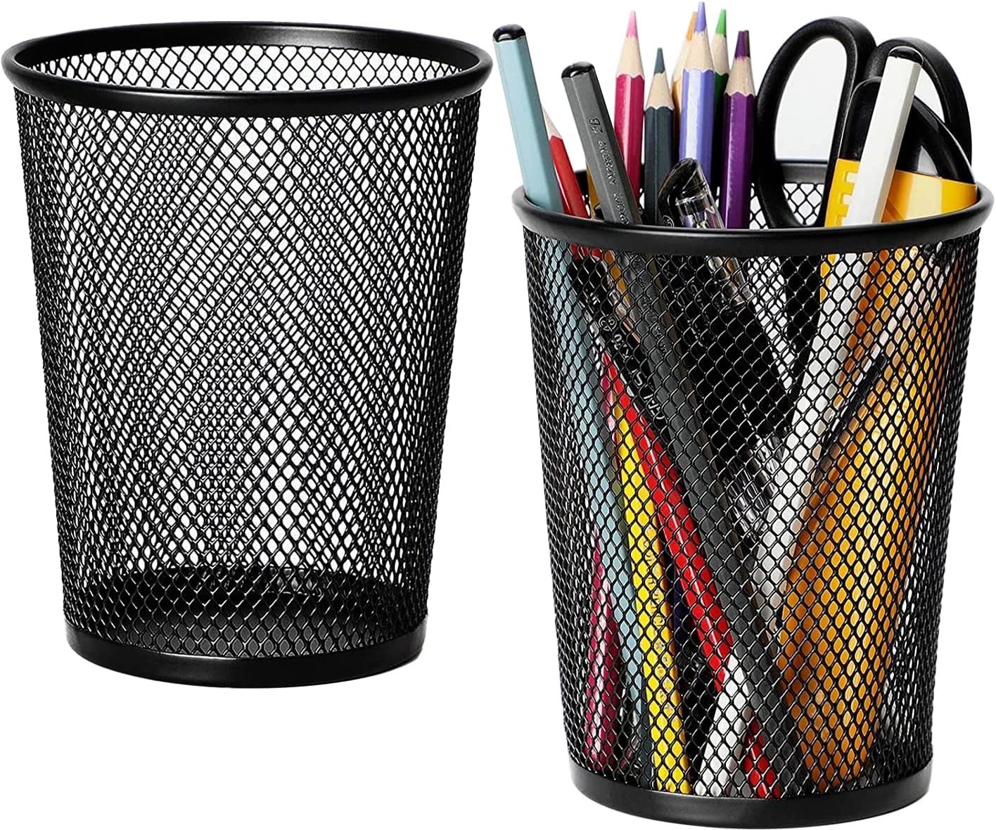 MaxGear Pen Holder, 3 Pack Pencil Holder for Desk, Premium Mesh Metal Desk Organizer with Non-Slip EVA Pad, Desk Accessories & Workspace Organizers for Home, School & Office, Black, 3.7’’ Tall