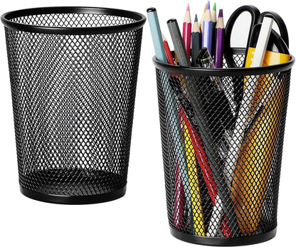 MaxGear Pen Holder, 3 Pack Pencil Holder for Desk, Premium Mesh Metal Desk Organizer with Non-Slip EVA Pad, Desk Accessories & Workspace Organizers for Home, School & Office, Black, 3.7’’ Tall