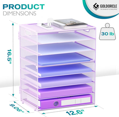 8 Tier Paper Letter Tray Organizer with Handles, Mesh Desk File Holder Storage Organization for Home School Classroom & Office (Black)