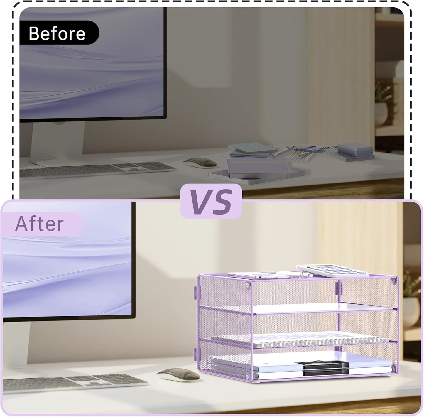 DALTACK 3 Tier Letter Tray Paper Organizer for Desk, Mesh Metal Desk File Organizer with Sliding Trays for Letter/A4 Paper, Mail, Bills & Folders, Black