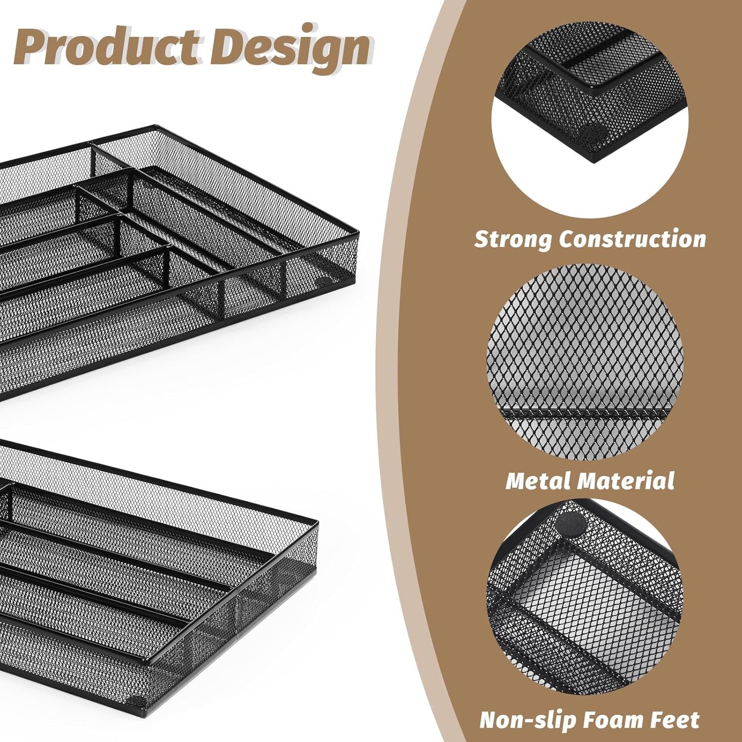 Sedegn Silverware Organizer Metal Mesh, Small Drawer Organizer, Utensil Cutlery Tray for kitchen drawers, Flatware Organizer with 5 Compartment, Black(9.3"*12.6")
