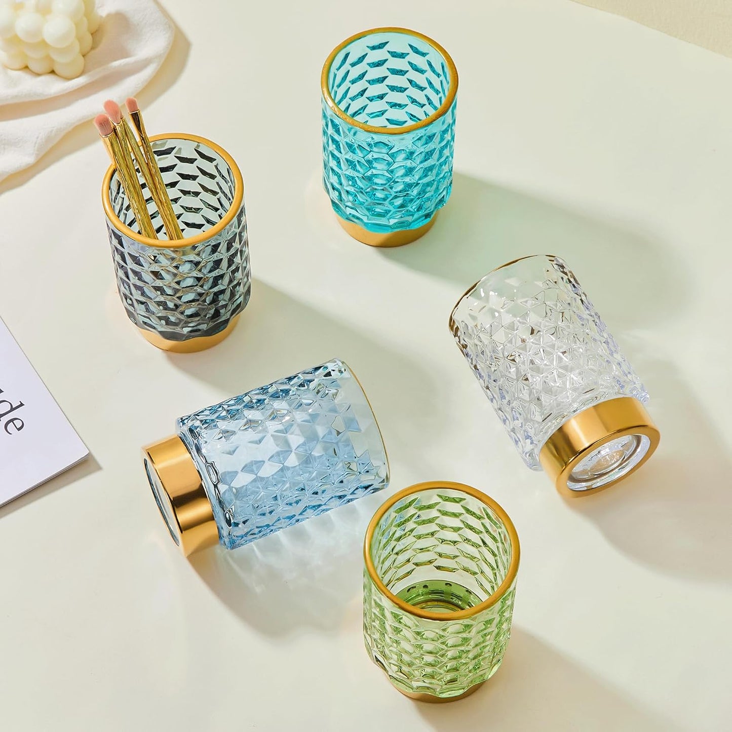 Makeup Brush Holder Organizer,Toothbrush Holders,Desk Pen Pencil Holder,Multifunctional Vintage Glass Brush Cup（A46-6-US）