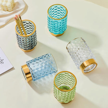 Makeup Brush Holder Organizer,Toothbrush Holders,Desk Pen Pencil Holder,Multifunctional Vintage Glass Brush Cup（A46-6-US）