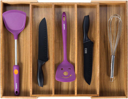 Utoplike Bamboo Expandable Kitchen Drawer Organizer, Adjustable Utensil Holder and Cutlery Tray Organiser, Drawer Divider for Silverware, Flatware, Knives in Kitchen, Bedroom, Living Room, 5 Slot