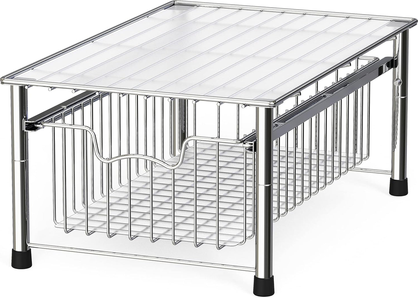 Simple Houseware Stackable 3 Tier Sliding Basket Organizer Drawer, Chrome