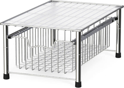 Simple Houseware Stackable 3 Tier Sliding Basket Organizer Drawer, Chrome