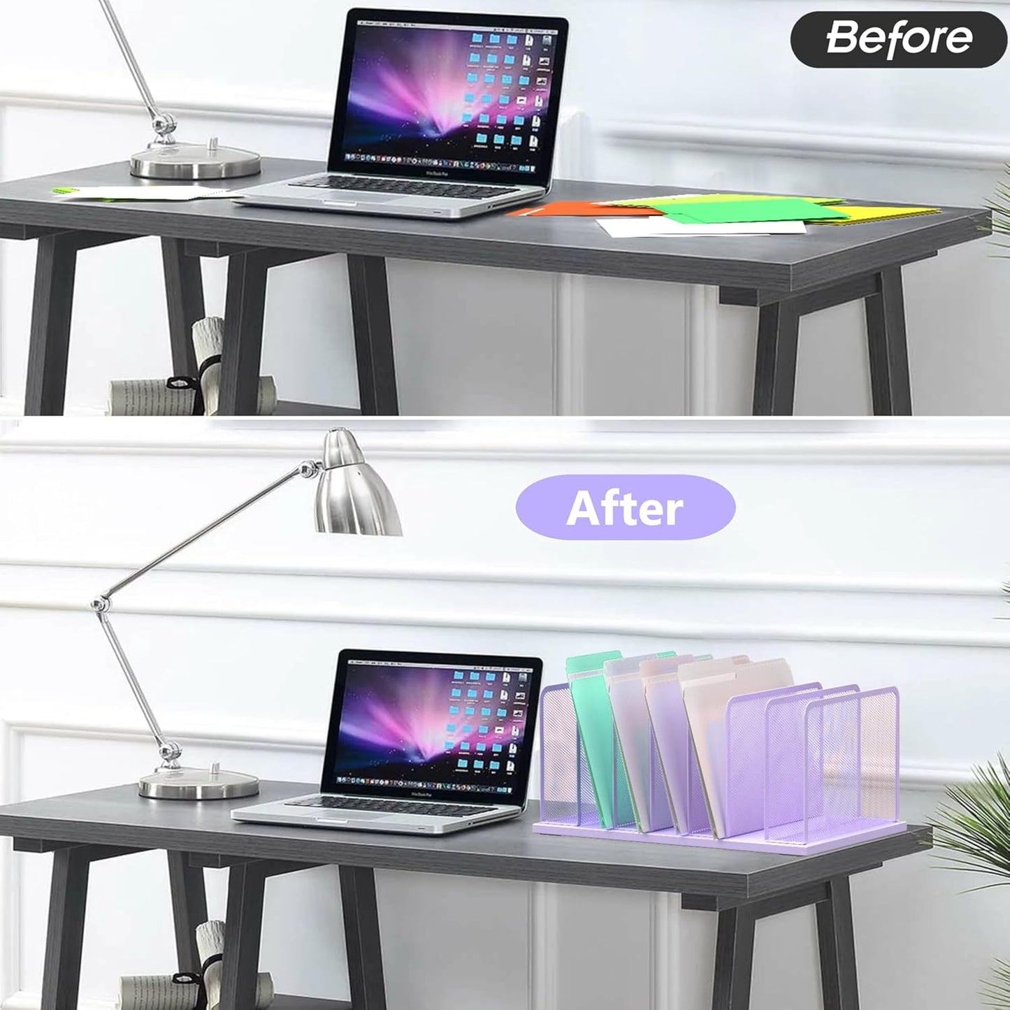 Kuntine.B Desk File Organizer 5 Sections Upright Mesh Desktop Organizer File Sorter Office Organization File Holder for Home, Office & Classroom