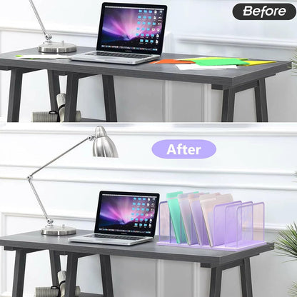 Kuntine.B Desk File Organizer 5 Sections Upright Mesh Desktop Organizer File Sorter Office Organization File Holder for Home, Office & Classroom