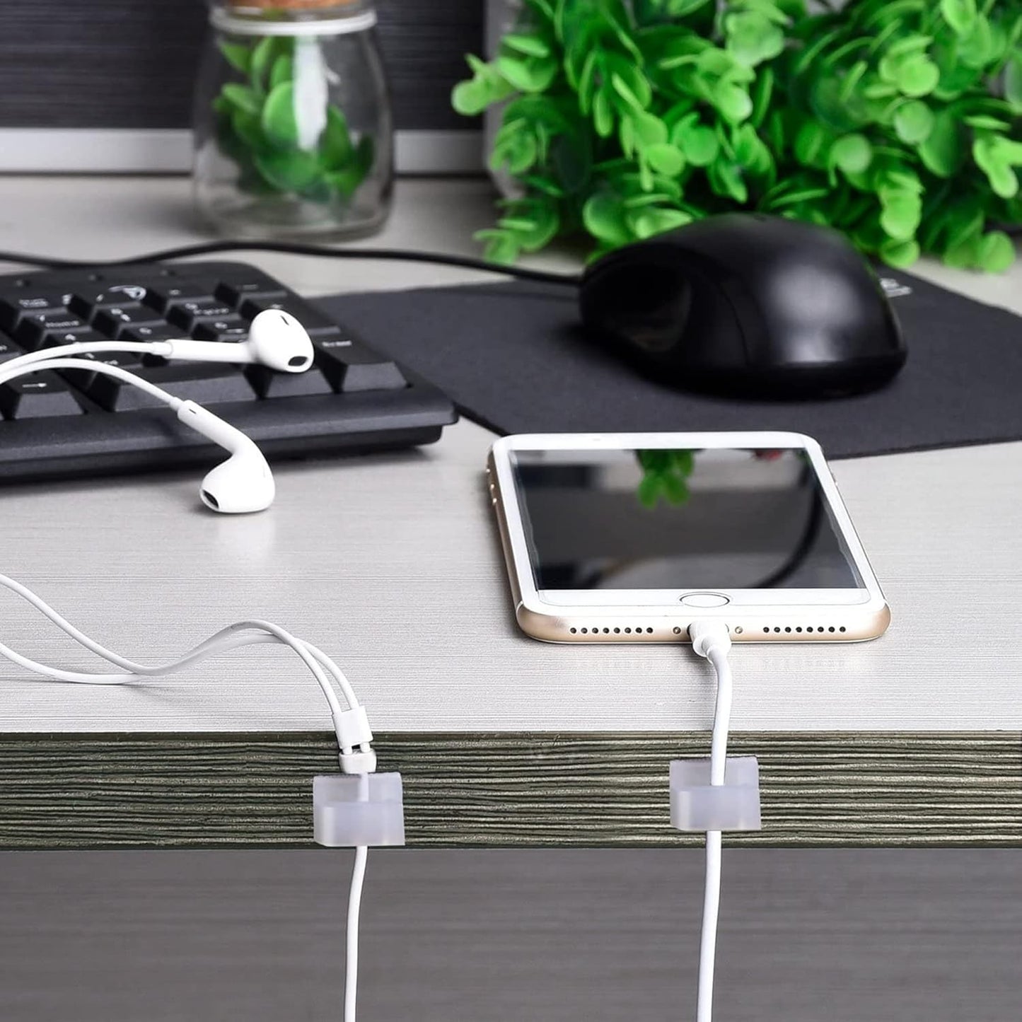 Hicarer 100 Pcs Adhesive Cable Clips Wire Clips Management Wire Cable Holder Clamps Tie Cord Holder for Car Outdoor Wall String Lights Desk Home Office(Small, White)