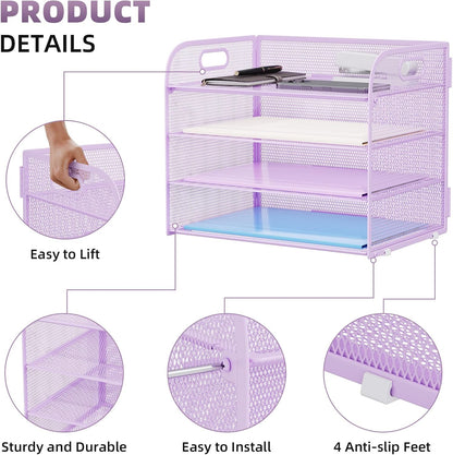 Marbrasse 4 Tier Paper Organizer Letter Tray - Mesh Desk File Organizer with Handle, Paper Sorter Organizer for Letter/A4 Office File Folder Holder (Black, 12.6" x 9.1" x 10.7")