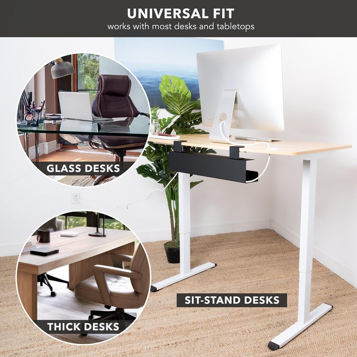 Mount-It! Under Desk Cable Management Tray – Clamp-On No-Drill Metal Cable Management Tray for Desk & Standing Desk, Wire & Cord Organizer for Power Strips, Glass Desks – 23.6” Black