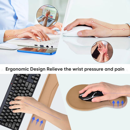 Wrist Rest Support for Mouse Pad Keyboard Set Circle Coaster Gaming Mouse Pad Ergonomic Gel Memory Foam Set for Computer, Laptop, Office, Pain Relief, Comfortably Typing Flowers KM-39